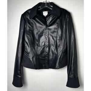 Armani Collezioni Black Italian Leather Jacket Quilted Trim Size 10 / 46